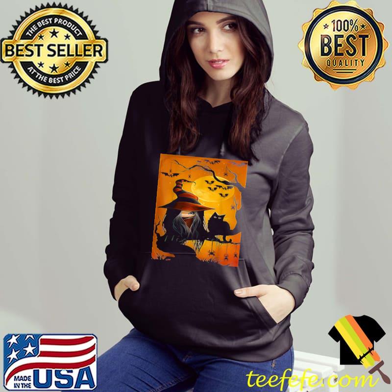 Scary Halloween Witch With Black Cat And Moon Costume T-Shirt Hoodie Scary Halloween Witch With Black Cat And Moon Costume T-Shirt Hoodie