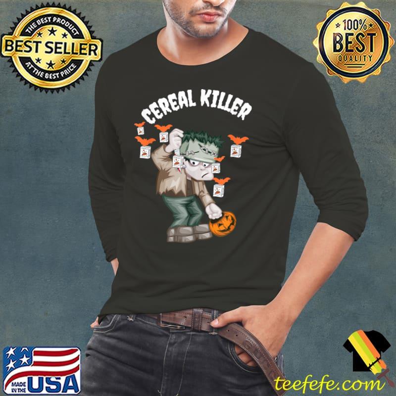 Scary Monster Bats And Pumpkin Halloween Cereal Killer T-Shirt Long Sleeve Tee Scary Monster Bats And Pumpkin Halloween Cereal Killer T-Shirt Long Sleeve Tee