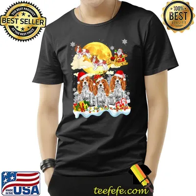 Spaniel Dog Santa Sleigh And Blood Moon Christmas Lover T-Shirt
