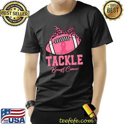 Tackle Football Pink Ribbon Breast Cancer Awareness Football Leopard T-Shirt