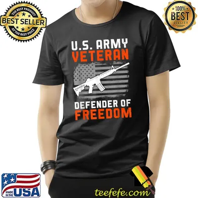 Us Army Veteran Defender Of Freedom Father's Veterans Day Gun And Usa Flag T-Shirt