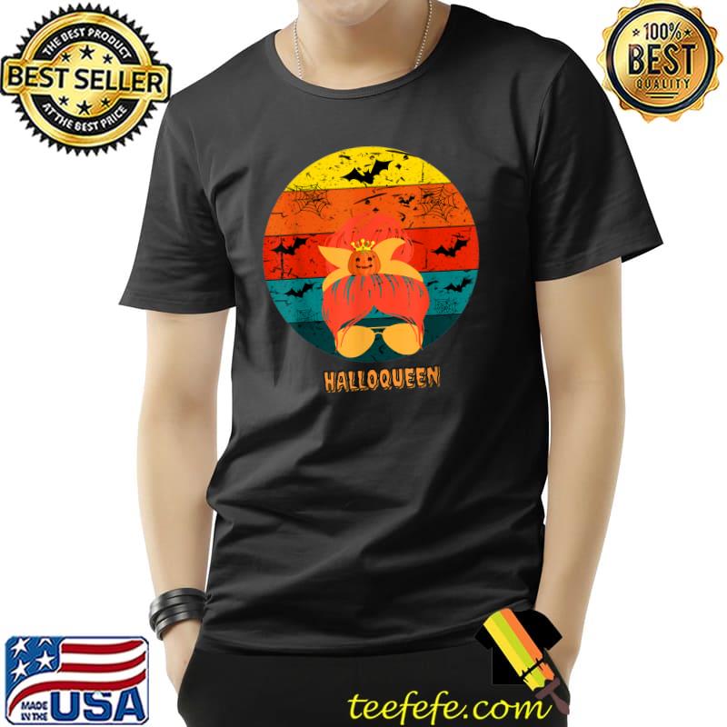 Vintage Hallo Queen Messy Bun Crown Witch Halloween T-Shirt