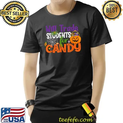 Will Trade Student For Candy Halloween Costume Teacher Spider Pumpkin Candy T-Shirt