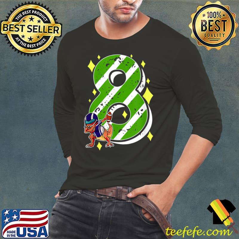 8 Years Old Dino Dabbing American Football 8th Birthday Humor T-Shirt Long Sleeve Tee 8 Years Old Dino Dabbing American Football 8th Birthday Humor T-Shirt Long Sleeve Tee