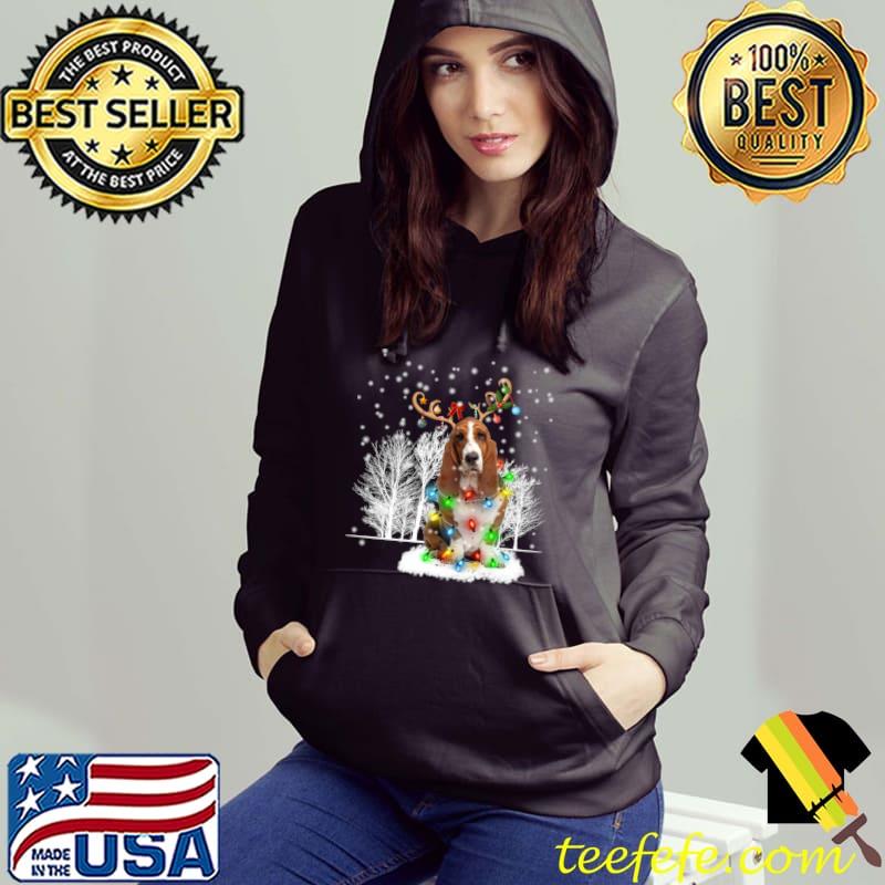 Basset Hound Dog Snow Reindeer Santa Hat Christmas Light Xmas T-Shirt Hoodie Basset Hound Dog Snow Reindeer Santa Hat Christmas Light Xmas T-Shirt Hoodie