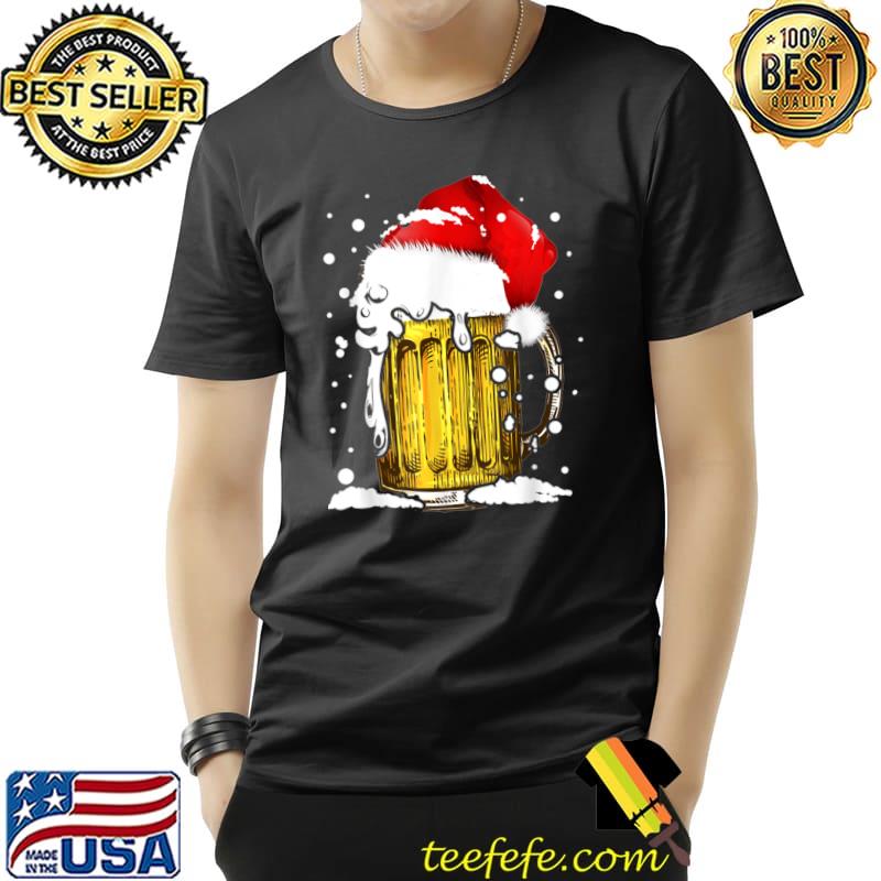 Beer with santa hat snow merry christmas T-Shirt