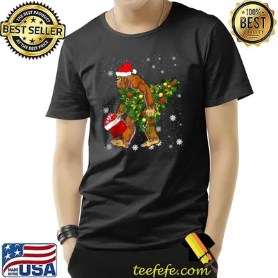 Bigfoot Carrying Christmas Tree Sasquatch Believer Pajama T-Shirt