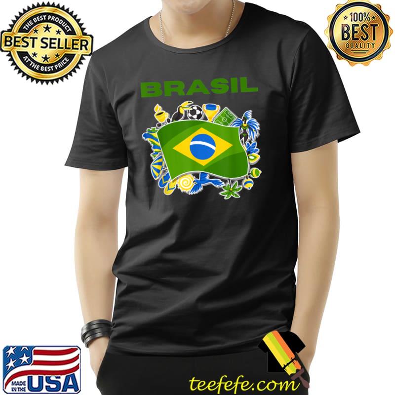 Brasil Pride 2022 Flag Collage Samba Soccer Carnival Toucan T-Shirt