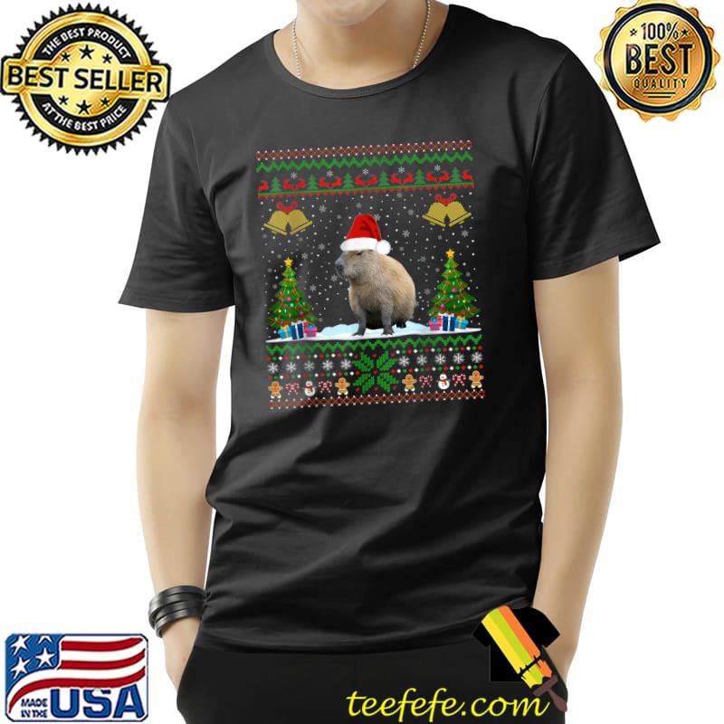 Capybara Christmas Tree Xmas Lighting Santa Hat T-Shirt