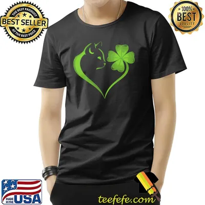Cat And Shamrocks Leaf Clover Lucky St Patrick T-Shirt