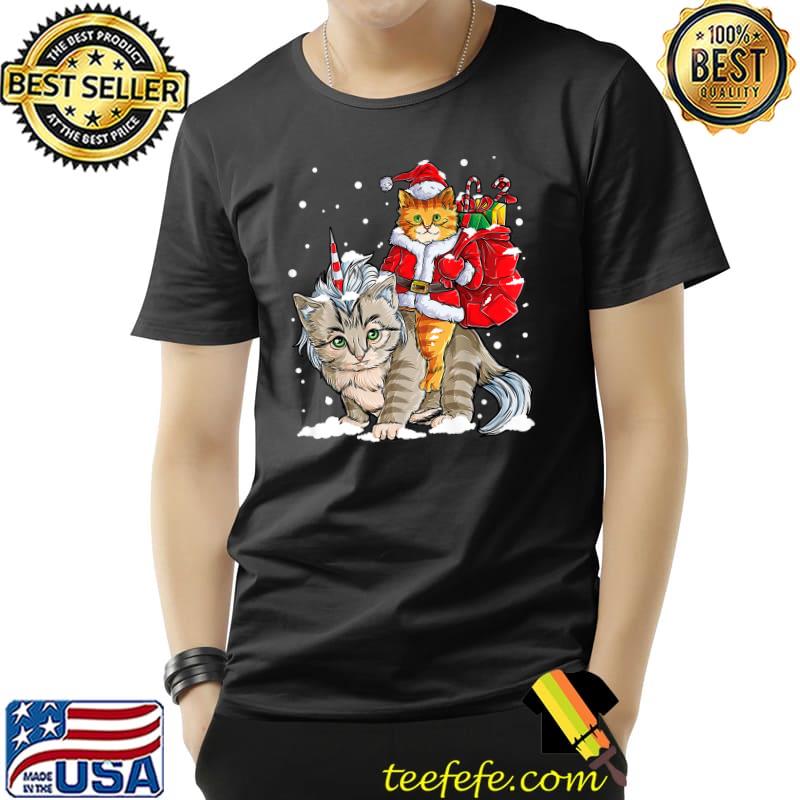 Cat Christmas Santa Caticorn Unicorn Meowy Catmas T-Shirt