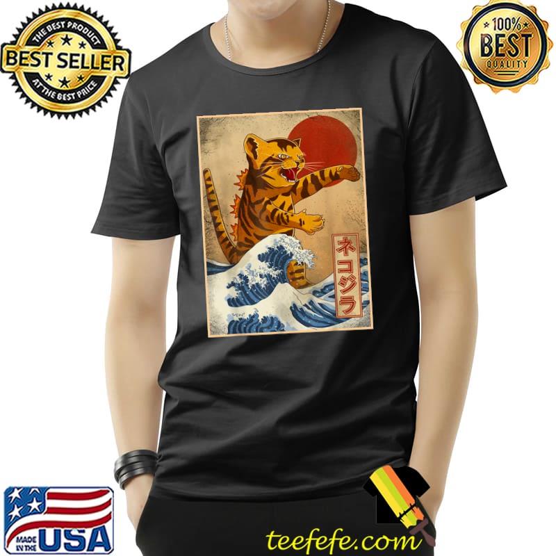 Catzilla Vintage Cute Cat Art Japanese Sunset T-Shirt
