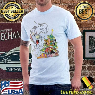 Chasing around christmas tree tom and jerry shirt