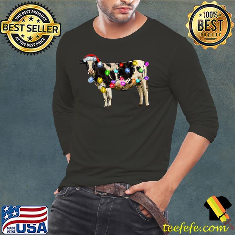 Christmas Cow Heifer Santa Hat Lights Matching Cow Lovers T-Shirt Long Sleeve Tee Christmas Cow Heifer Santa Hat Lights Matching Cow Lovers T-Shirt Long Sleeve Tee