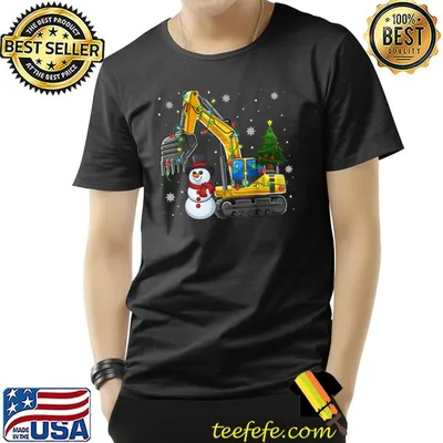 Construction Excavator Christmas Tree Snowman Lights Toddler T-Shirt