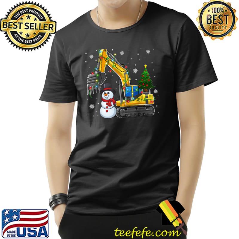 Construction Excavator Christmas Tree Snowman Lights Toddler T-Shirt