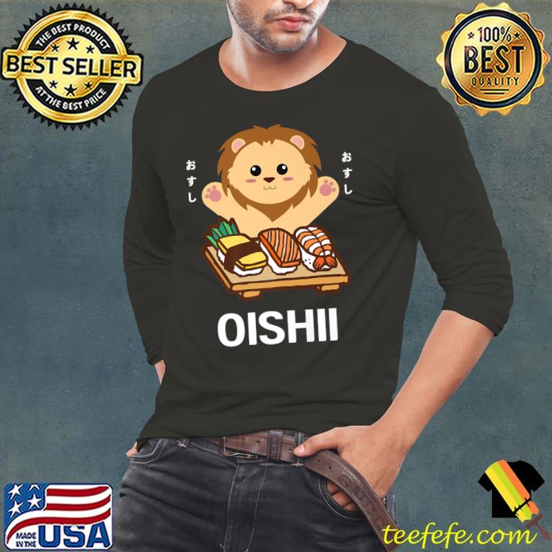 Cute Kawaii Lion Eats Sushi Japanese Food Lover Otaku T-Shirt Long Sleeve Tee Cute Kawaii Lion Eats Sushi Japanese Food Lover Otaku T-Shirt Long Sleeve Tee