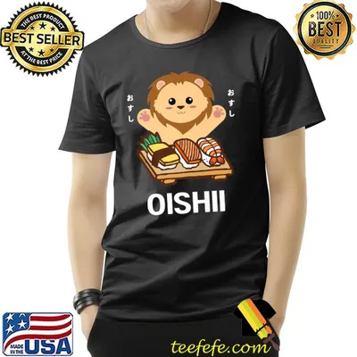 Cute Kawaii Lion Eats Sushi Japanese Food Lover Otaku T-Shirt