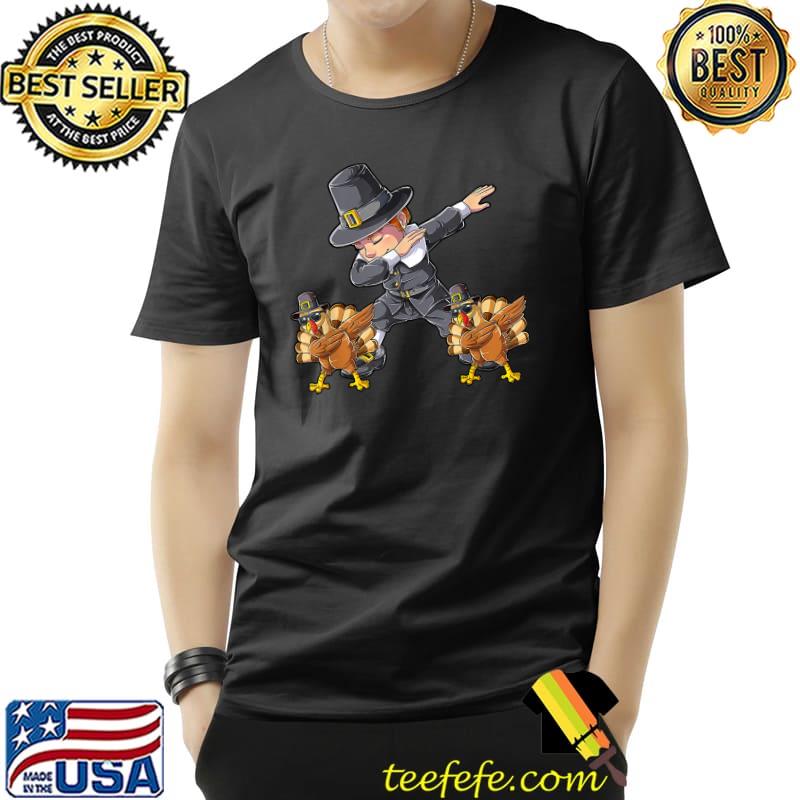 Dabbing Pilgrim Turkey Thanksgiving Day Boys Men Dab T-Shirt