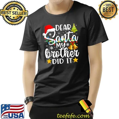 Dear Santa My Brother Did It Christmas Lights Tree Santa Hat T-Shirt