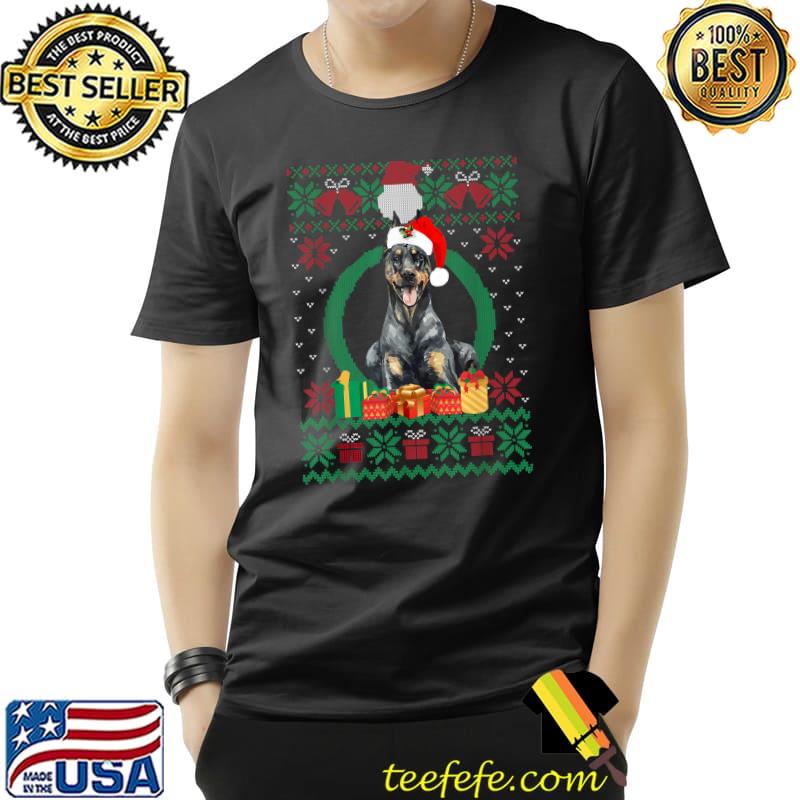 Doberman Lovers Santa Hat Ugly Christmas Sweater Xmas T-Shirt