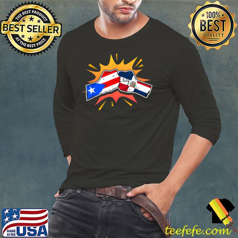 Dominican Rep. And Puerto Rico Fist Bump Greeting T-Shirt Long Sleeve Tee Dominican Rep. And Puerto Rico Fist Bump Greeting T-Shirt Long Sleeve Tee