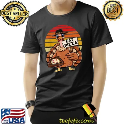 Eat Pizza Thanksgiving Humor Vegan Save A Turkey Retro T-Shirt