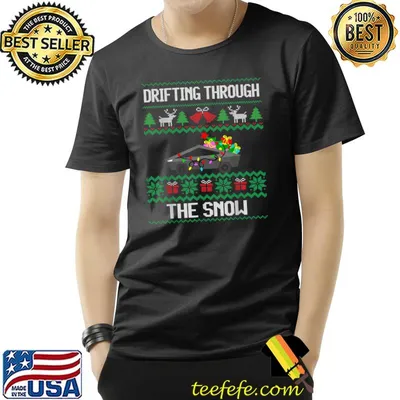 Electric Car Christmas Lights Tree Drifting Through The Snow T-Shirt