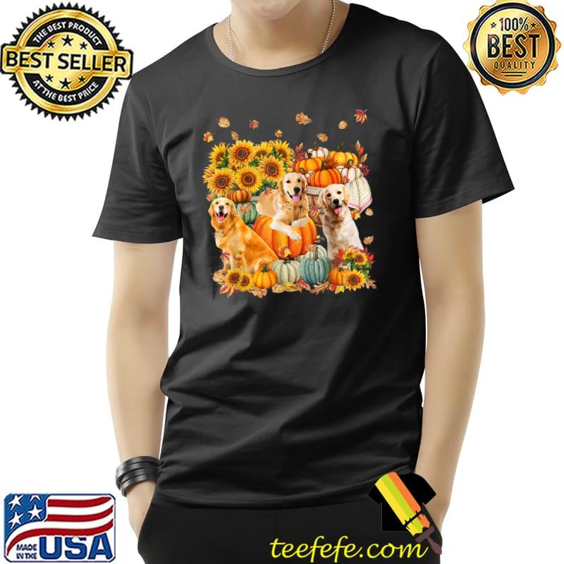 Golden Retriever Autumn Fall Pumpkin Sunflowers Truck Mappe Thanksgiving T-Shirt
