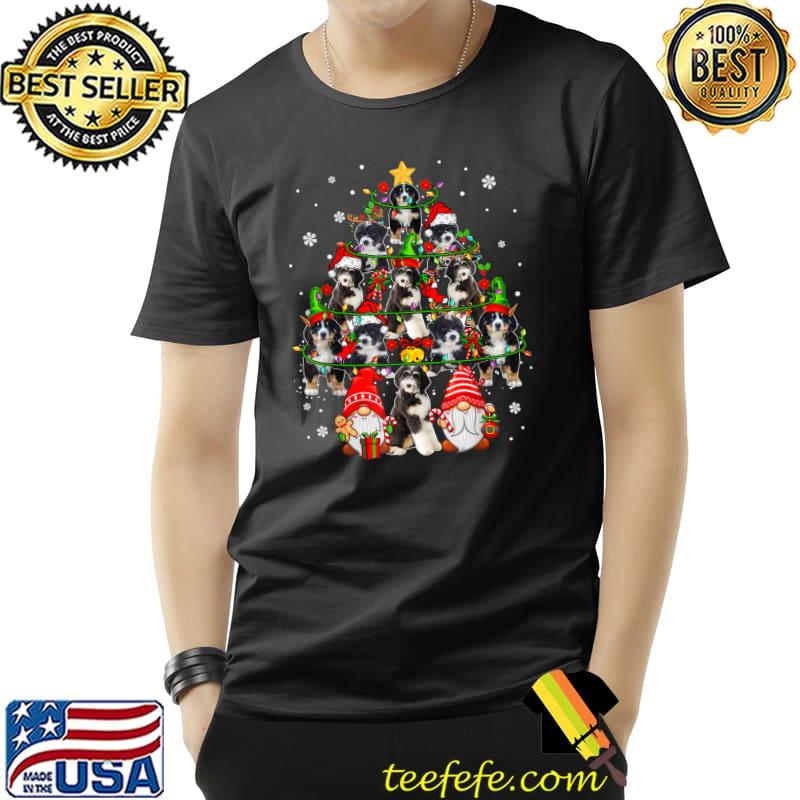 Group Santa Reindeer Elf Bernedoodles As Christmas Tree Dogs T-Shirt