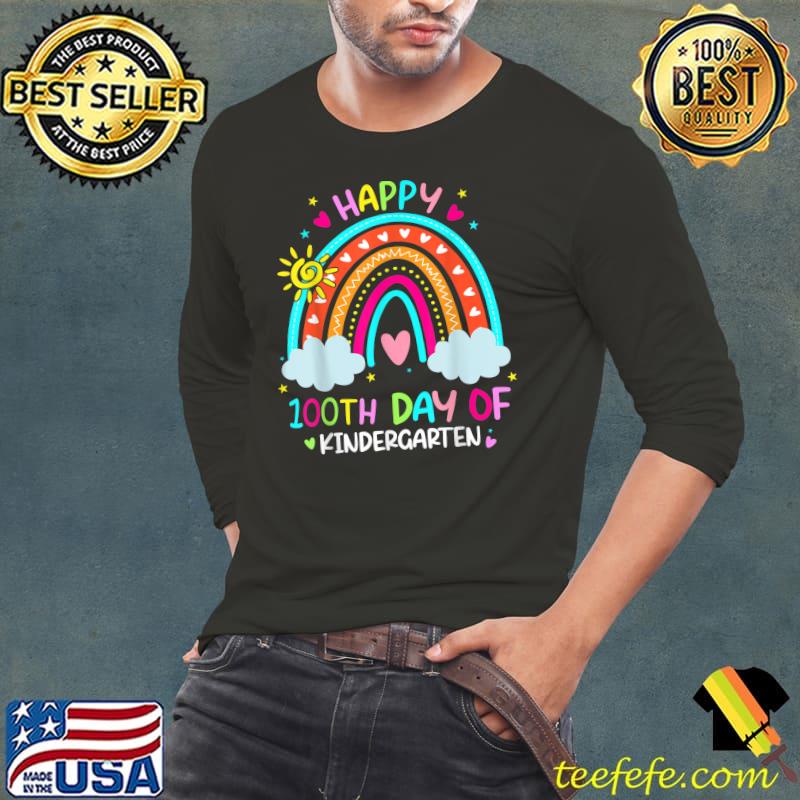 Happy 100th Day Of Kindergarten 100 Days Smarter Rainbow T-Shirt Long Sleeve Tee Happy 100th Day Of Kindergarten 100 Days Smarter Rainbow T-Shirt Long Sleeve Tee