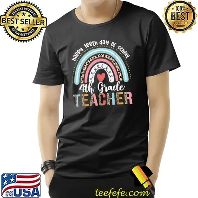 Happy 100th Day of School 4th Grade Teacher Rainbow Leopard T-Shirt