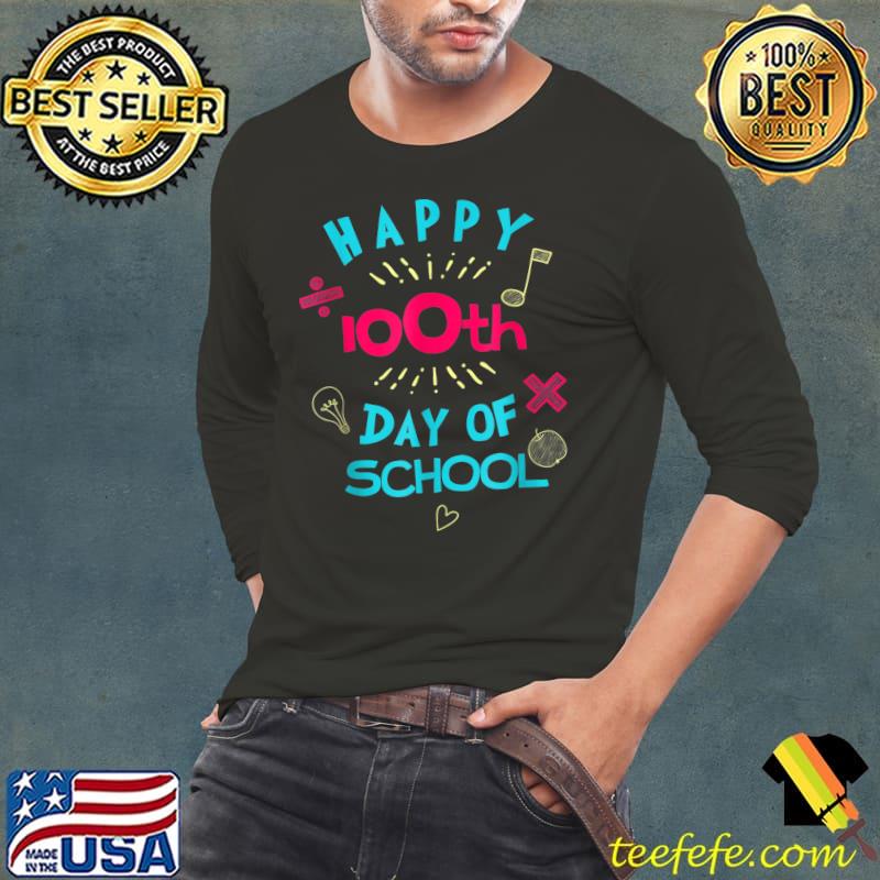 Happy 100th Day Of School Math Music Light Heart T-Shirt Long Sleeve Tee Happy 100th Day Of School Math Music Light Heart T-Shirt Long Sleeve Tee