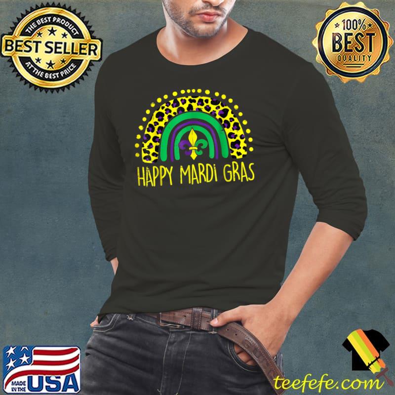 Happy Mardi Gras Leopard Boho Rainbow T-Shirt Long Sleeve Tee Happy Mardi Gras Leopard Boho Rainbow T-Shirt Long Sleeve Tee