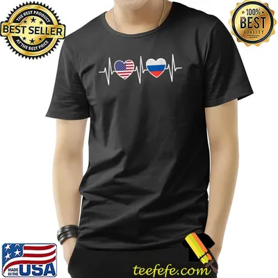 Heartbeat Between American And Russia Russian Flag Flags T-Shirt
