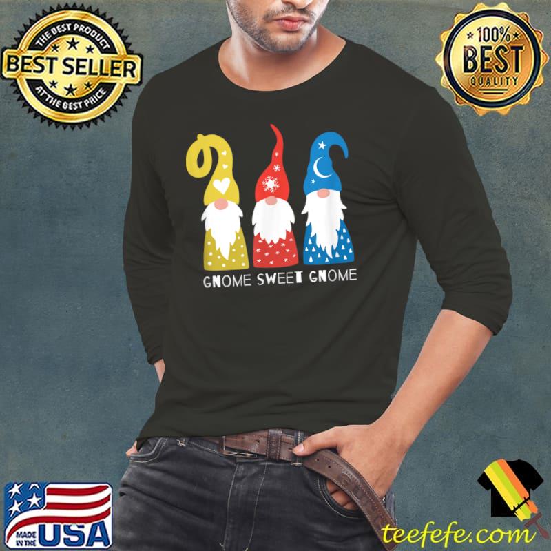 Holiday Tee Gnome Sweet Gnome Three Gnome Yellow Red And Blue T-Shirt Long Sleeve Tee Holiday Tee Gnome Sweet Gnome Three Gnome Yellow Red And Blue T-Shirt Long Sleeve Tee