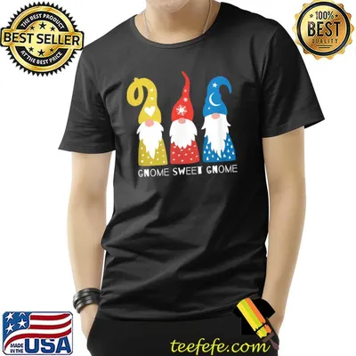 Holiday Tee Gnome Sweet Gnome Three Gnome Yellow Red And Blue T-Shirt