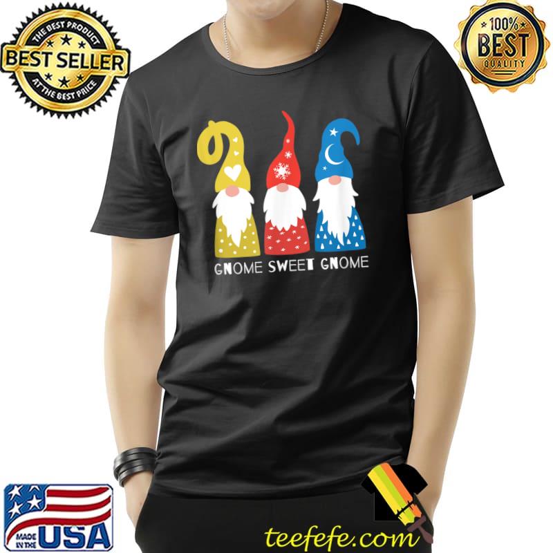 Holiday Tee Gnome Sweet Gnome Three Gnome Yellow Red And Blue T-Shirt