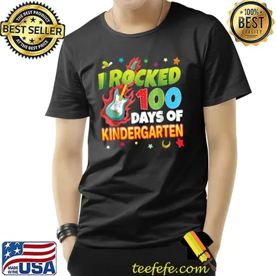 I Rocked 100 Days Of Kindergarten 100th Day School Guitar Fire T-Shirt