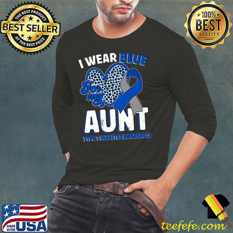 I Wear Blue For My Aunt Diabetes Awareness Ribbon Heart Leopard T-Shirt Long Sleeve Tee I Wear Blue For My Aunt Diabetes Awareness Ribbon Heart Leopard T-Shirt Long Sleeve Tee