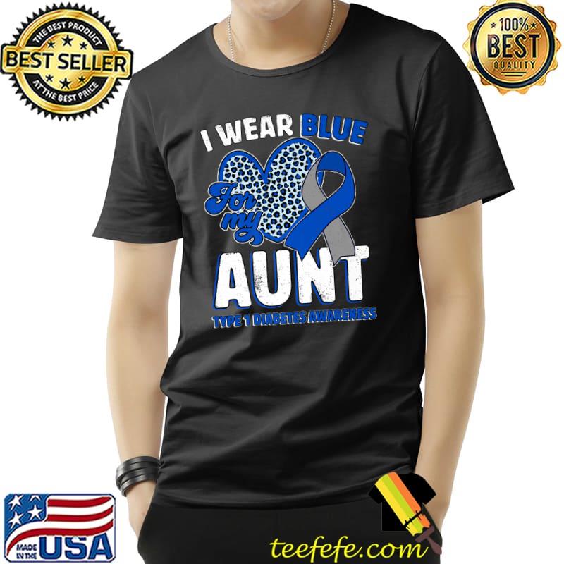 I Wear Blue For My Aunt Diabetes Awareness Ribbon Heart Leopard T-Shirt