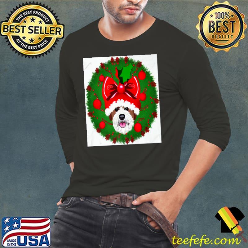 Labradoodle Christmas Wreath Dog In A Wreath T-Shirt Long Sleeve Tee Labradoodle Christmas Wreath Dog In A Wreath T-Shirt Long Sleeve Tee
