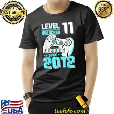 Level 11 Unlocked Awesome Since 2012 11th Birthday Games Stars T-Shirt