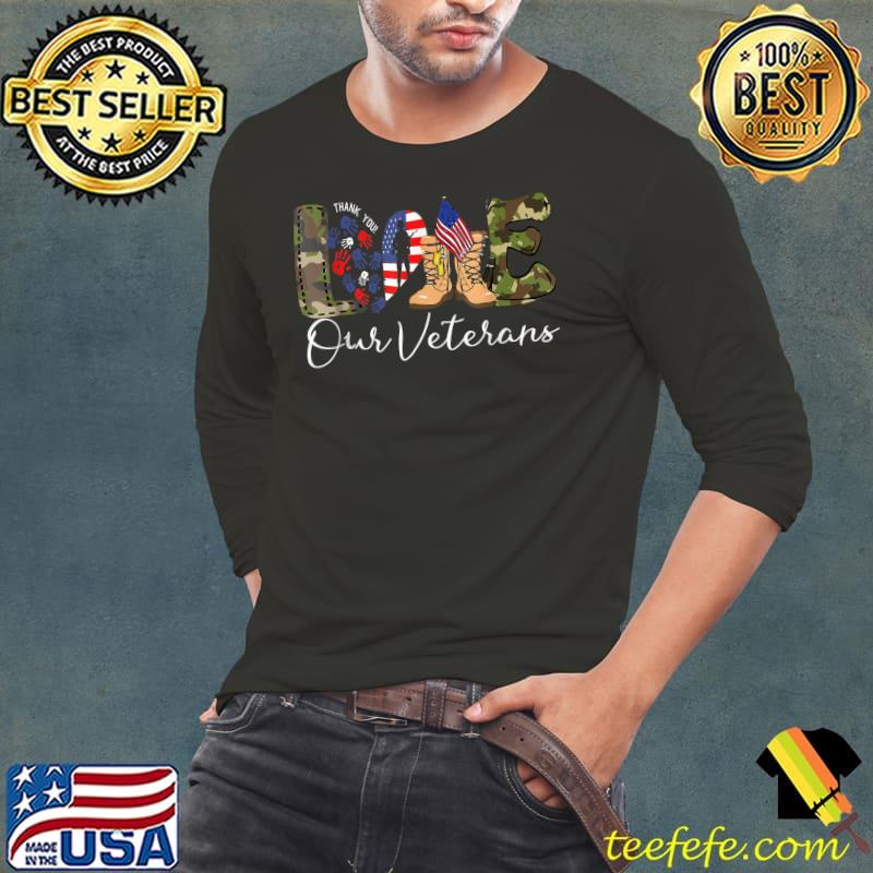 Love Our Veterans US Military Veterans Day Heart Shose American Flag T-Shirt Long Sleeve Tee Love Our Veterans US Military Veterans Day Heart Shose American Flag T-Shirt Long Sleeve Tee