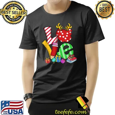 Love Teacher Math Christmas Teacher Life Matching Apple Ruller T-Shirt