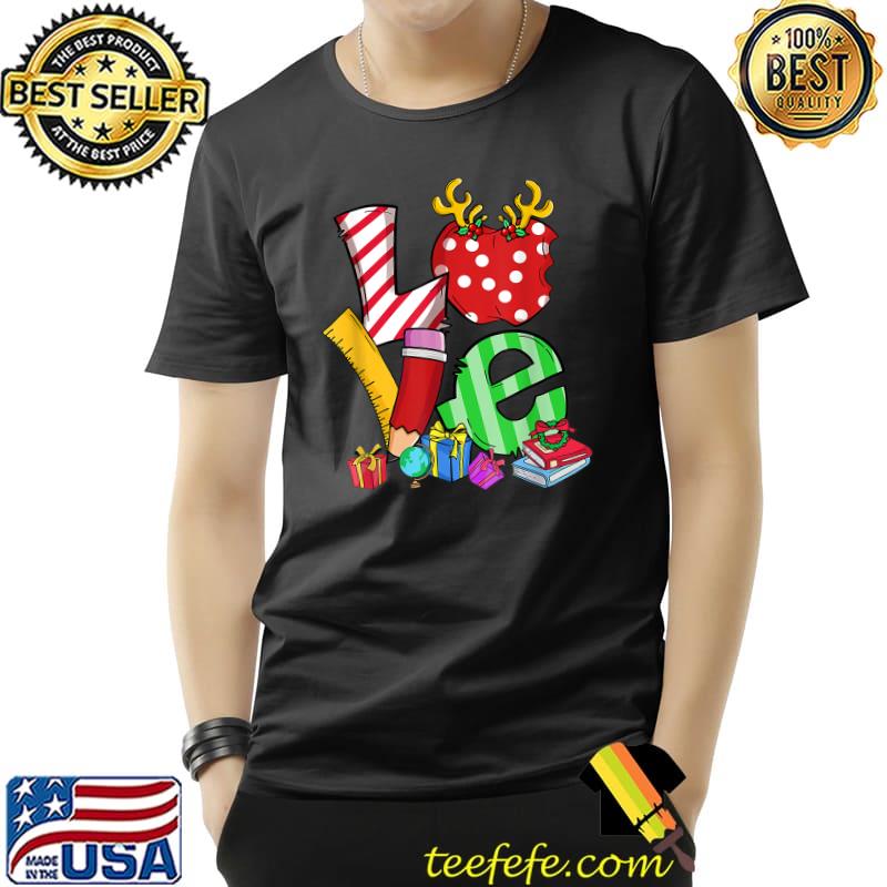 Love Teacher Math Christmas Teacher Life Matching Apple Ruller T-Shirt