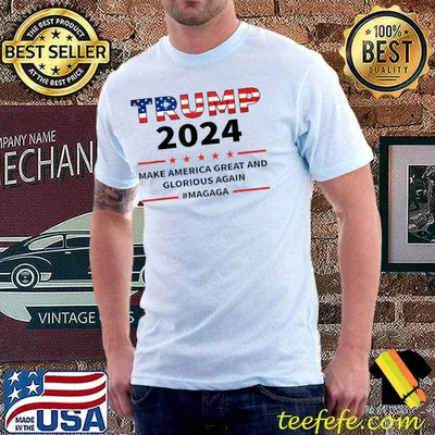 Magaga Trump 2024 Make America Great And Glorious Again American Flag Red Stars T-Shirt