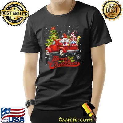 Merry Christmas Cute Gnome Red Truck Christmas Tree T-Shirt