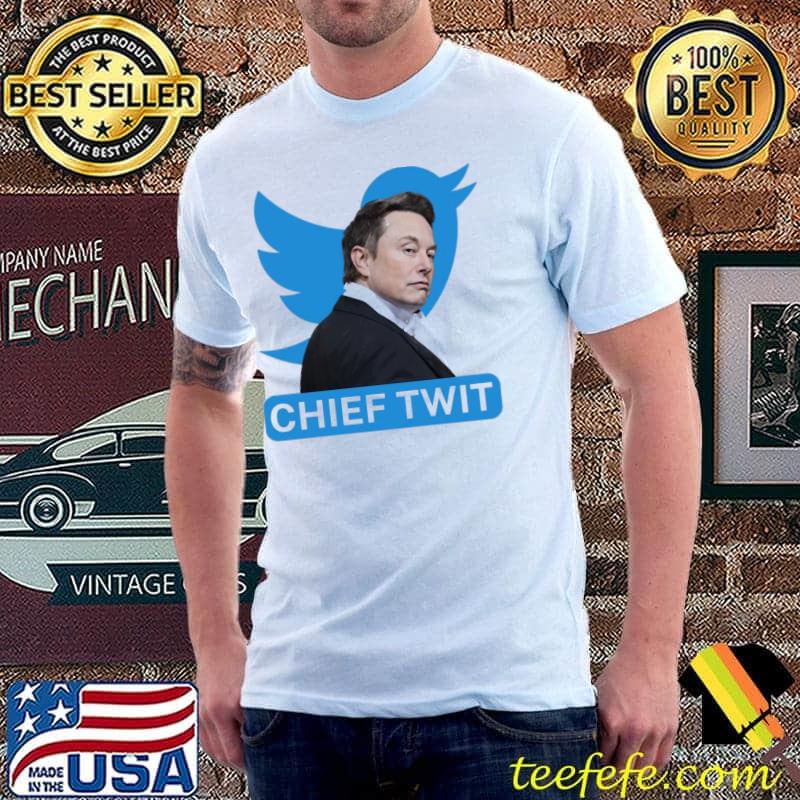 Portrait of elon musk chief twit twitter logo shirt