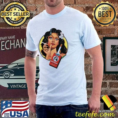 Retro cigarettes ad girl smoking collage design shirt